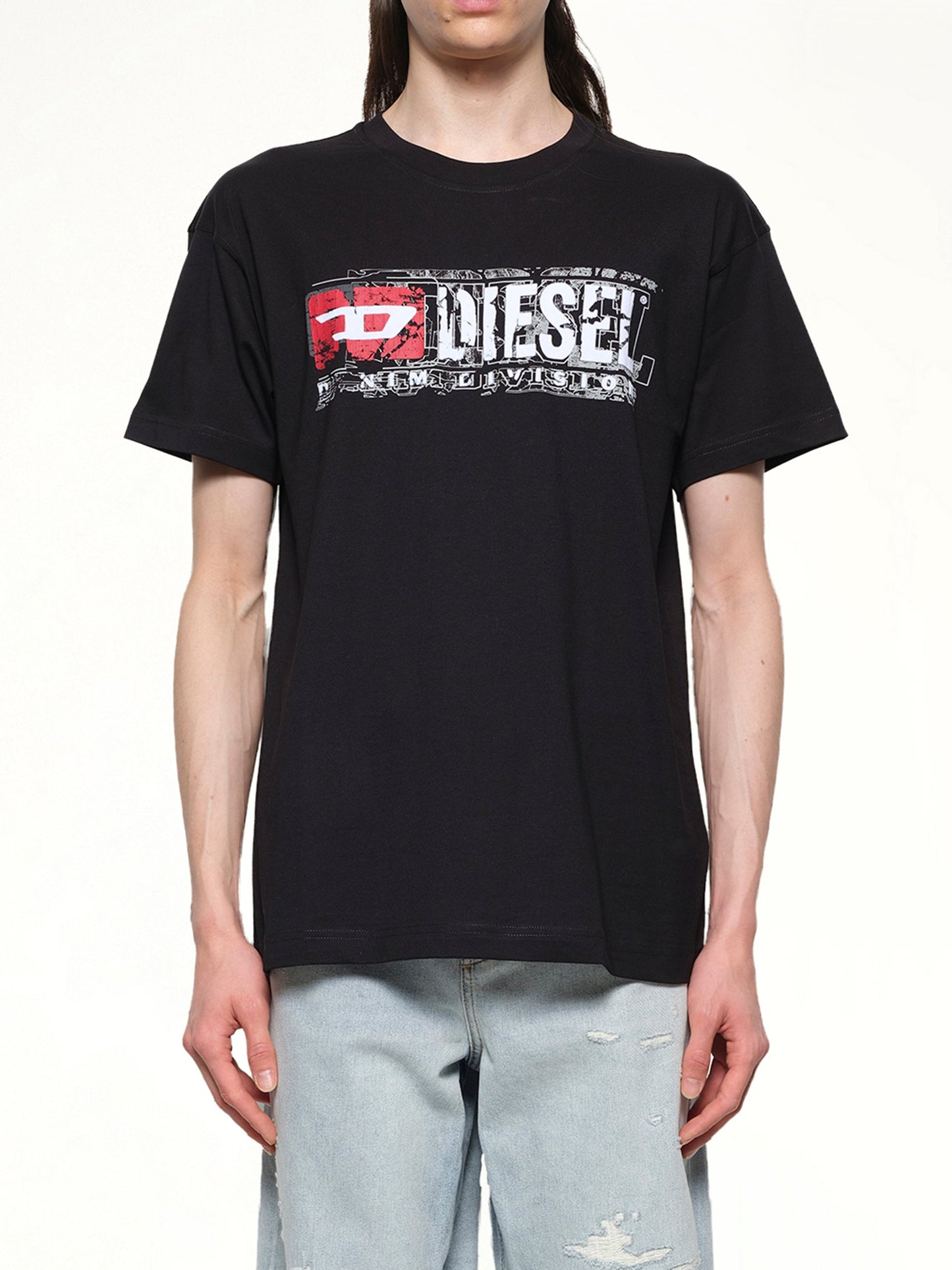 Image of a model wearing Tops. Productname: DIESEL T-NORM-T6 T-Shirt in Black colour by brand - DIESEL
