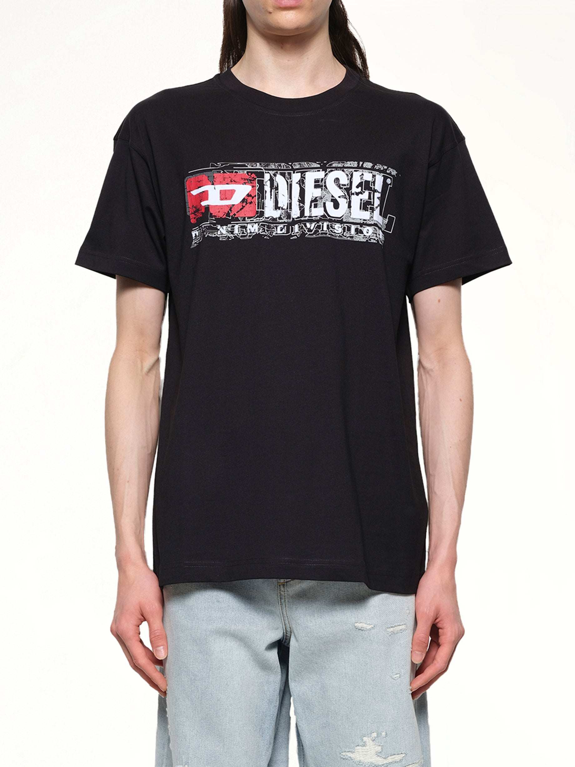 Image of a model wearing Tops. Productname: DIESEL T-NORM-T6 T-Shirt in Black colour by brand - DIESEL
