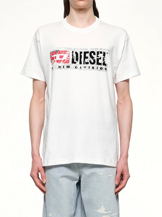 Image of a model wearing Tops. Productname: DIESEL T-NORM-T6 T-Shirt in White colour by brand - DIESEL