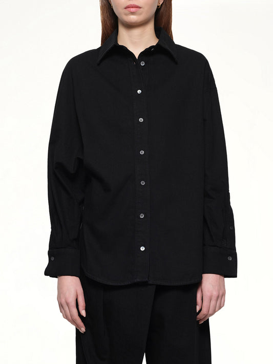 Image of a model wearing Tops. Productname: LOEWE Wrap Shirt in Black colour by brand - LOEWE