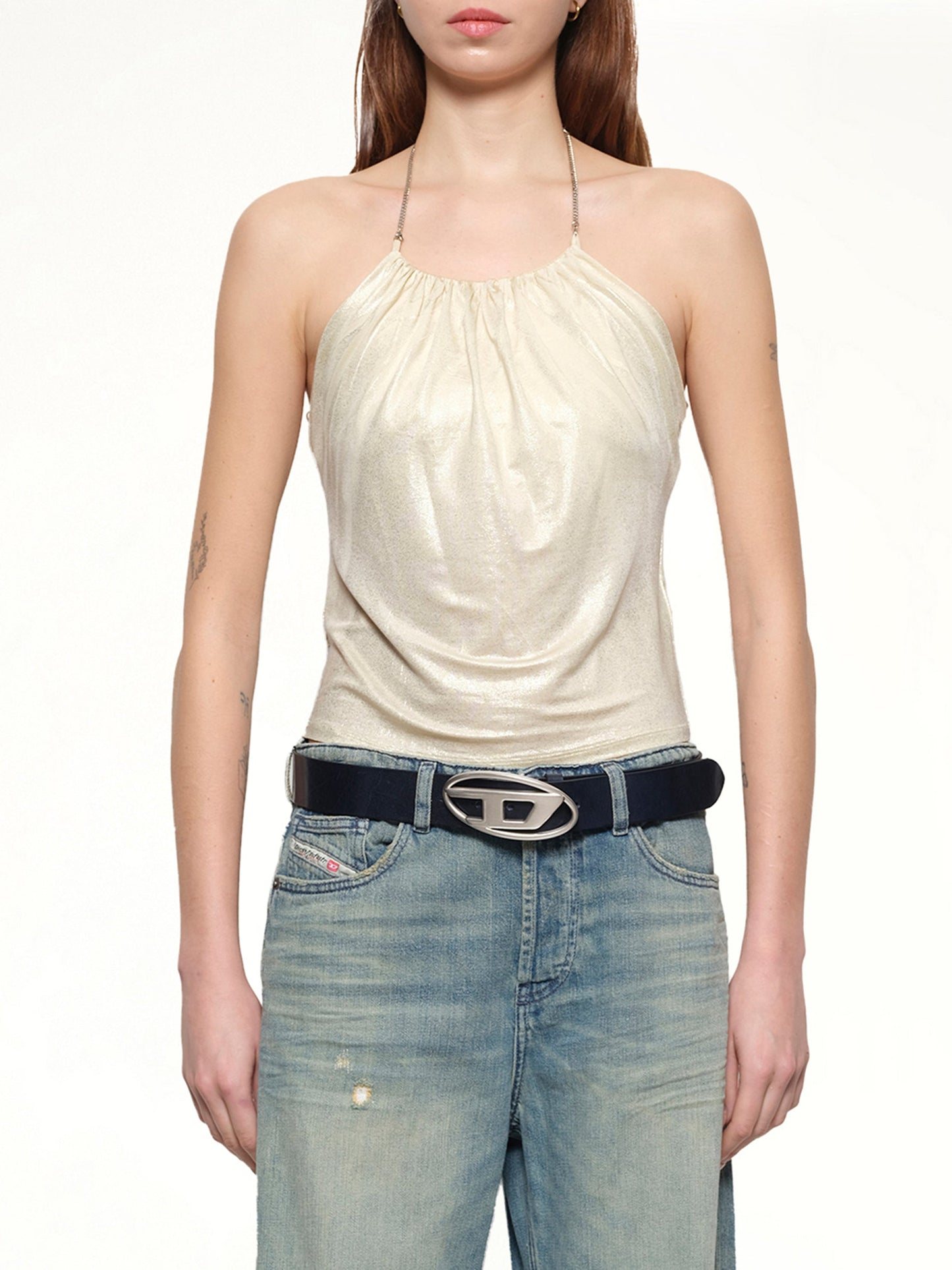 Image of a model wearing Tops. Productname: DIESEL T-IRENI Top in Ivory colour by brand - DIESEL
