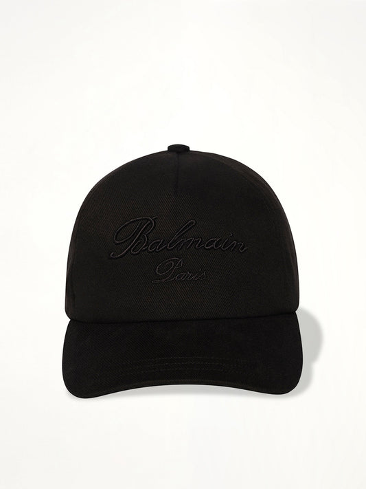 Image of Hats. Productname: BALMAIN Balmain Signature Cotton Cap in BLACK colour by brand - BALMAIN