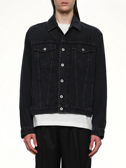 Image of Coats & Jackets. Productname: KENZO Boke Flower Trucker Jacket in STONE BLEACHED BLACK DENIM colour by brand - KENZO