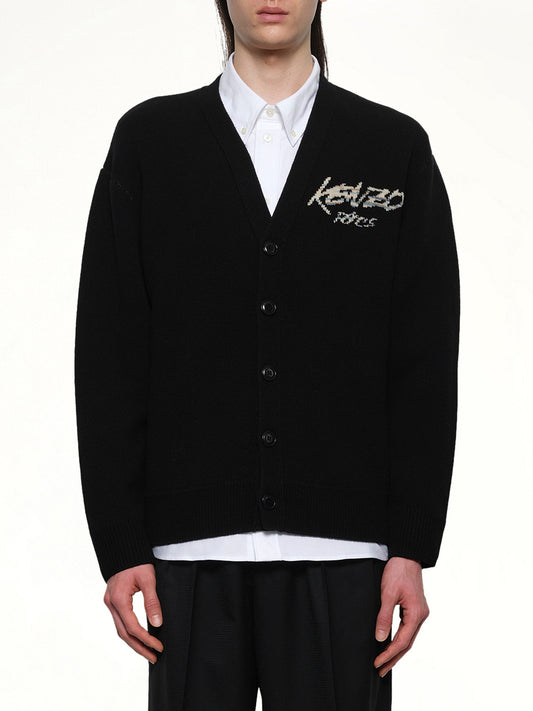 Image of a model wearing Outerwear. Productname: KENZO Rws Kenzo Futura Cardigan in BLACK colour by brand - KENZO