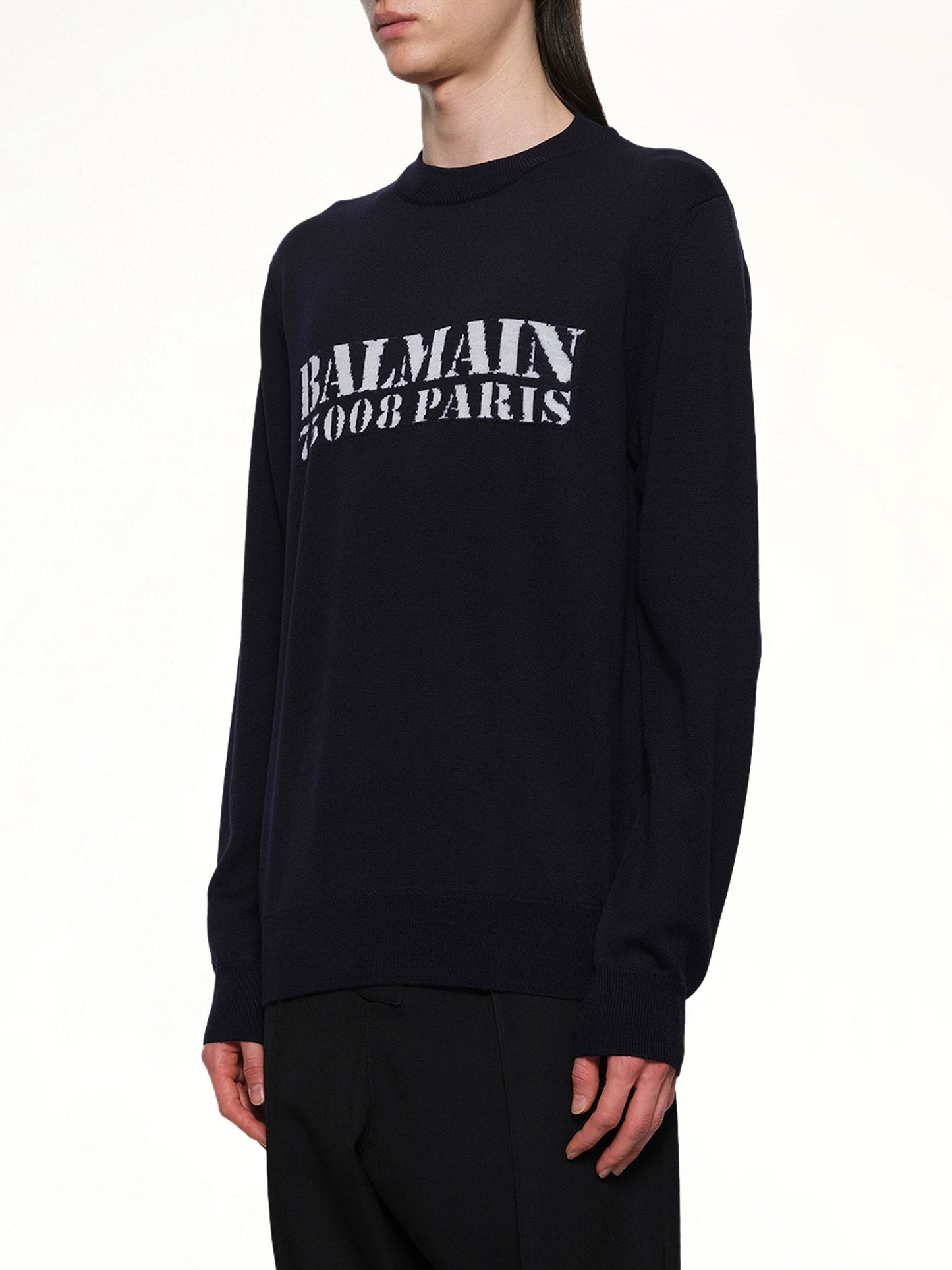BALMAIN Balmain Big Stamp Knit Sweater (Navy/White)