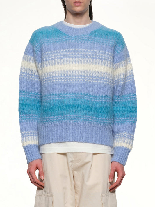 Image of a model wearing Outerwear. Product name - Kenzo Speed Stripe Jumper in Blue colour by brand - KENZO