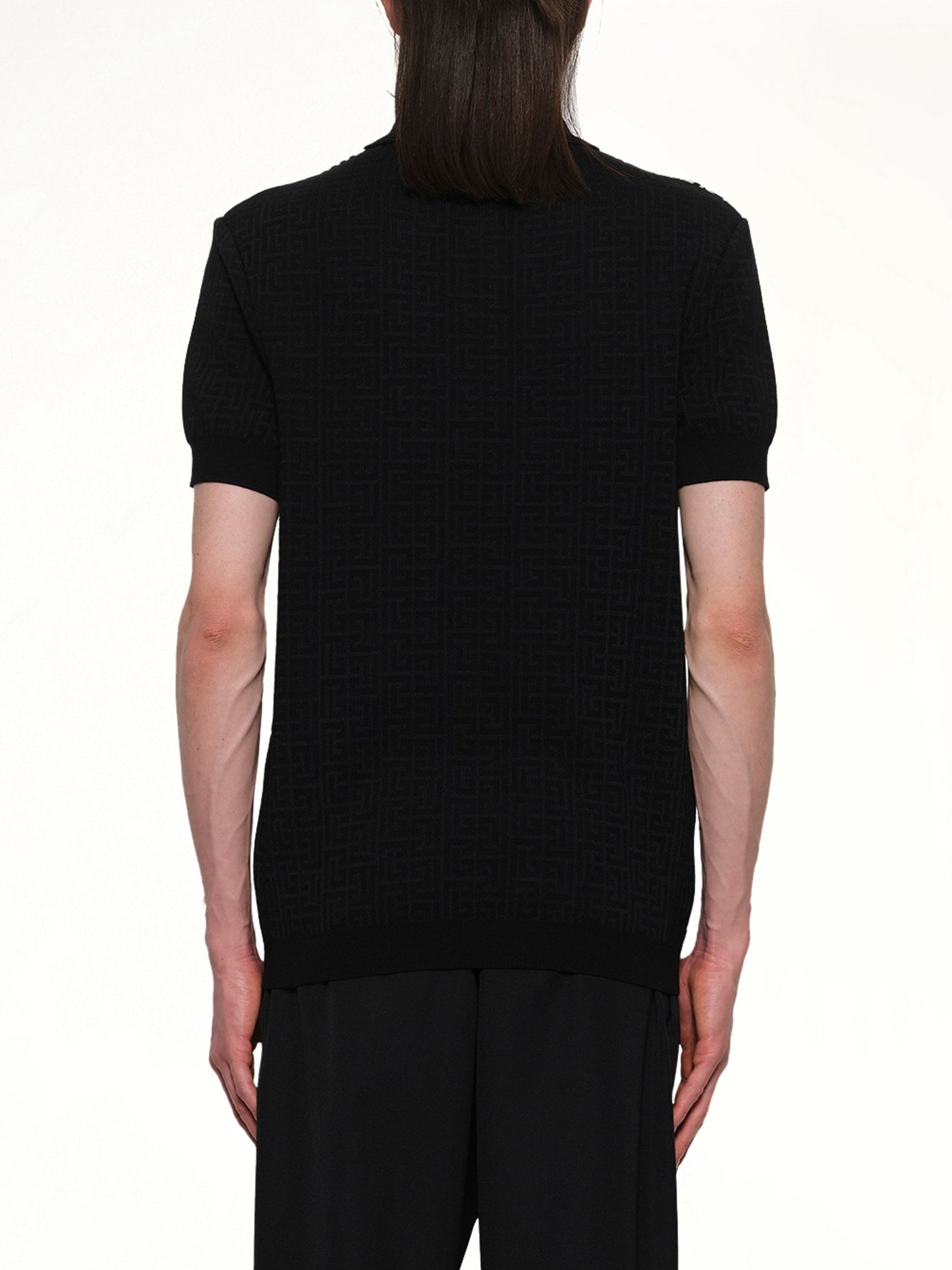 BALMAIN Mix Monogram Knit Polo (Ivory/Black)