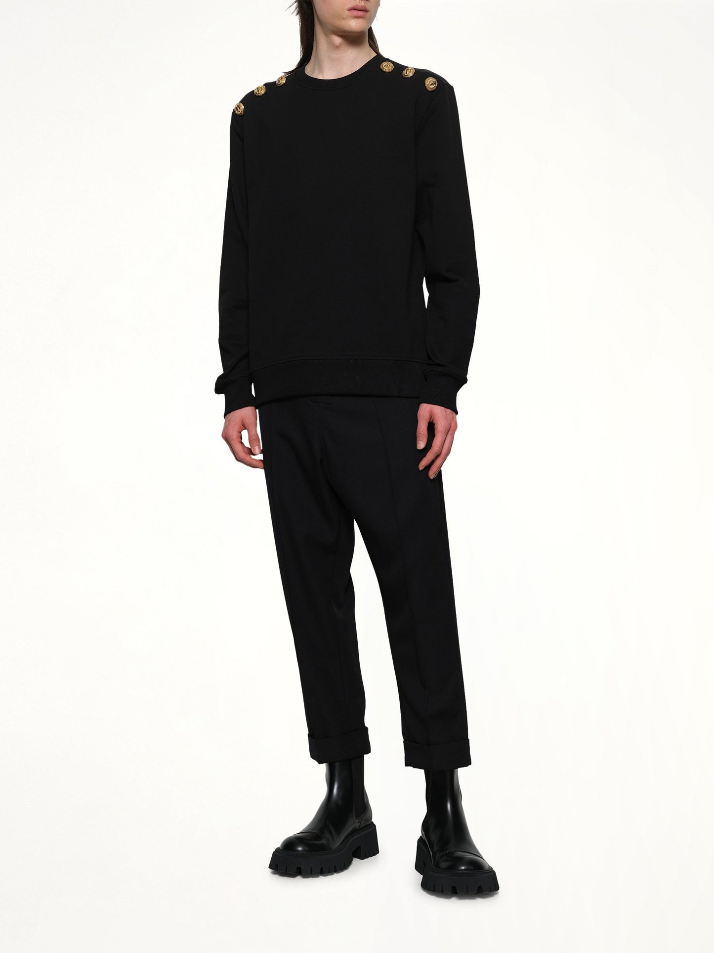 BALMAIN 6 Shoulder Button Sweatshirt (Black)