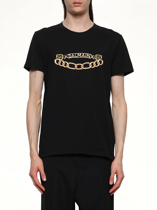 Image of T-Shirts. Product name - Balmain Chain Logo T-Shirt in Black colour by brand - BALMAIN