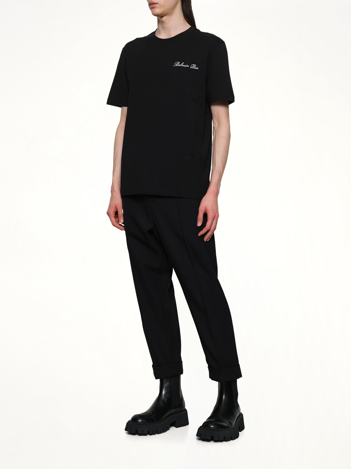 BALMAIN Balmain Signature Embroidered T-Shirt (Black/White)
