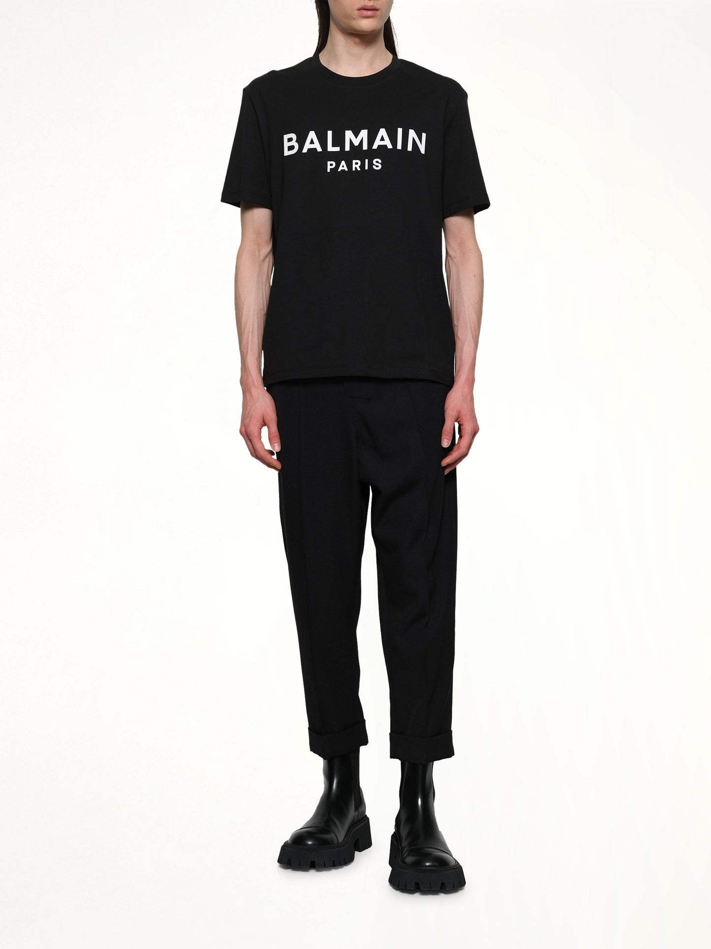 BALMAIN Logo Printed Straight Fit T-shirt (Black/White)