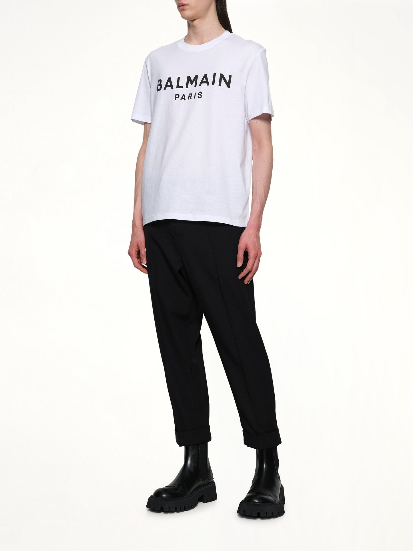 BALMAIN Logo Printed Straight Fit T-shirt (White)