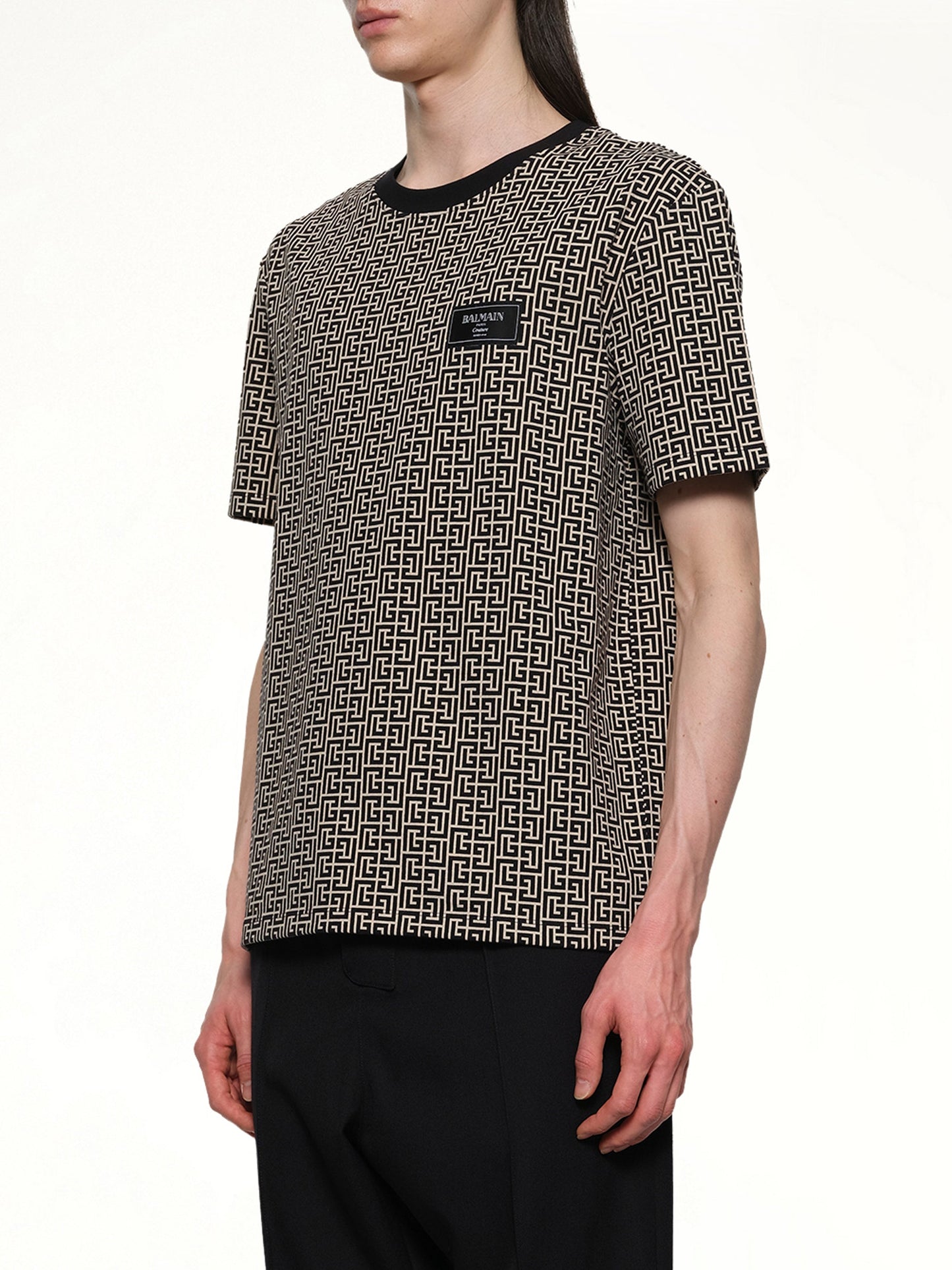 BALMAIN Monogram Couture Label Regular T-Shirt (Ivory/Black)
