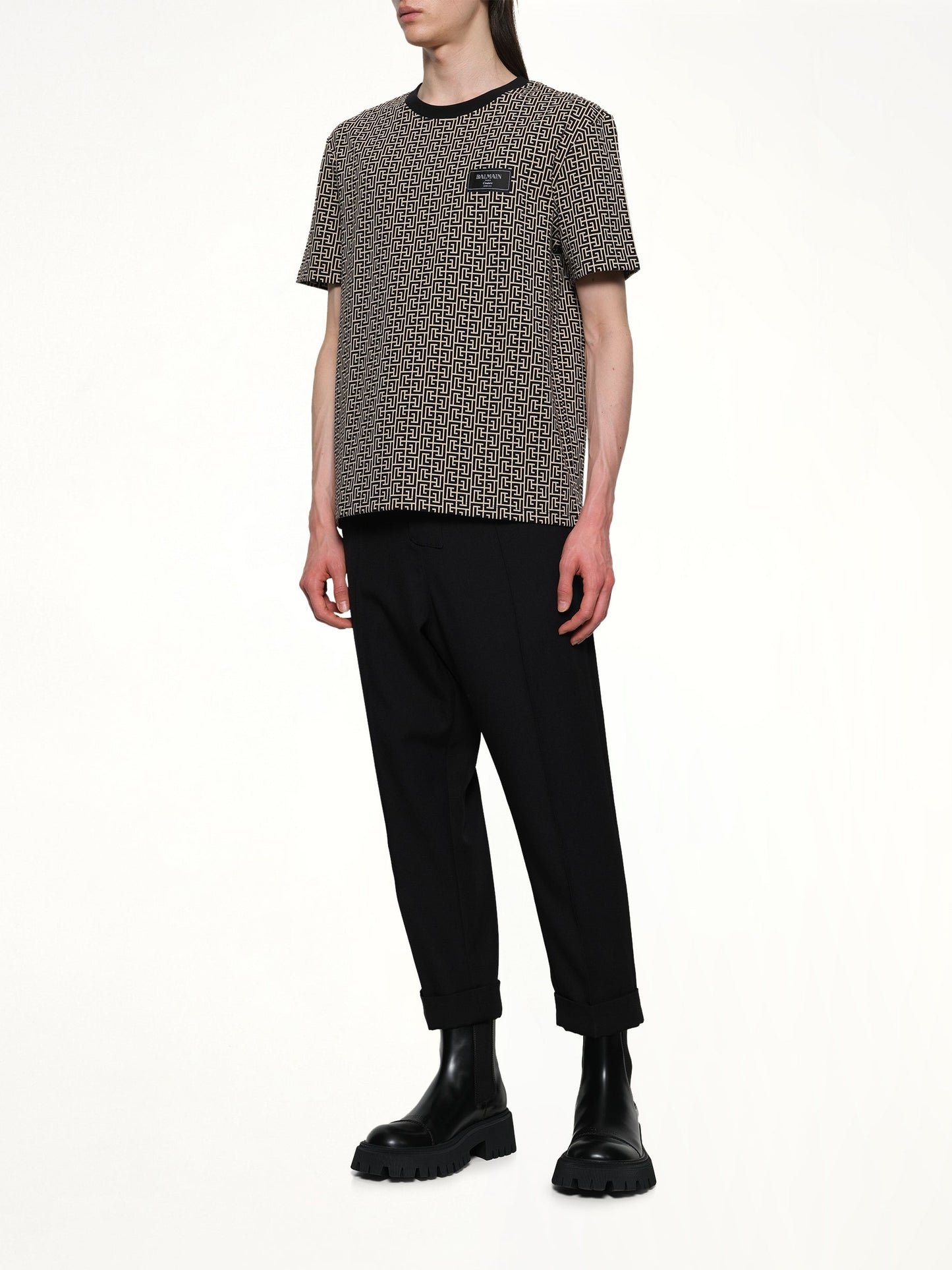 BALMAIN Monogram Couture Label Regular T-Shirt (Ivory/Black)