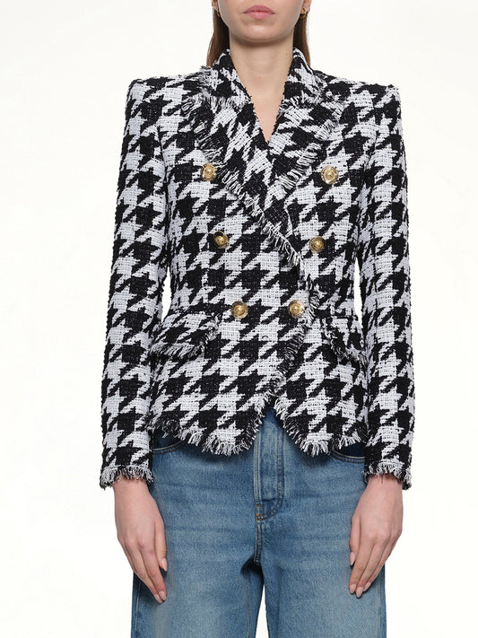 Image of Coats & Jackets. Productname: BALMAIN 6 Buttons Fitted Tweed Jacket in WHITE/BLACK colour by brand - BALMAIN