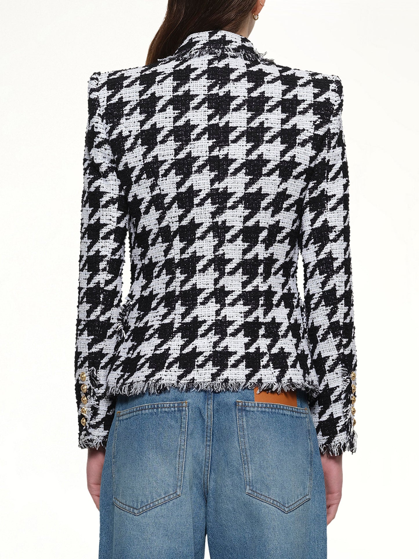 BALMAIN 6 Buttons Fitted Tweed Jacket (White/Black)