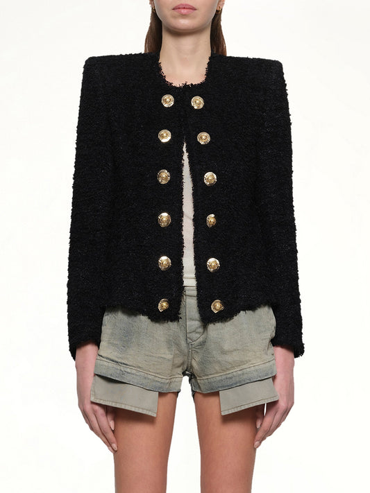 Image of Coats & Jackets. Productname: BALMAIN Tweed Spencer Jacket in BLACK colour by brand - BALMAIN