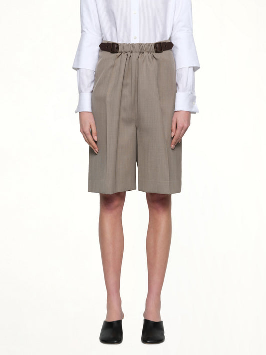 Image of a model wearing Shorts. Productname: LOEWE Belted Shorts in Beige Melange colour by brand - LOEWE