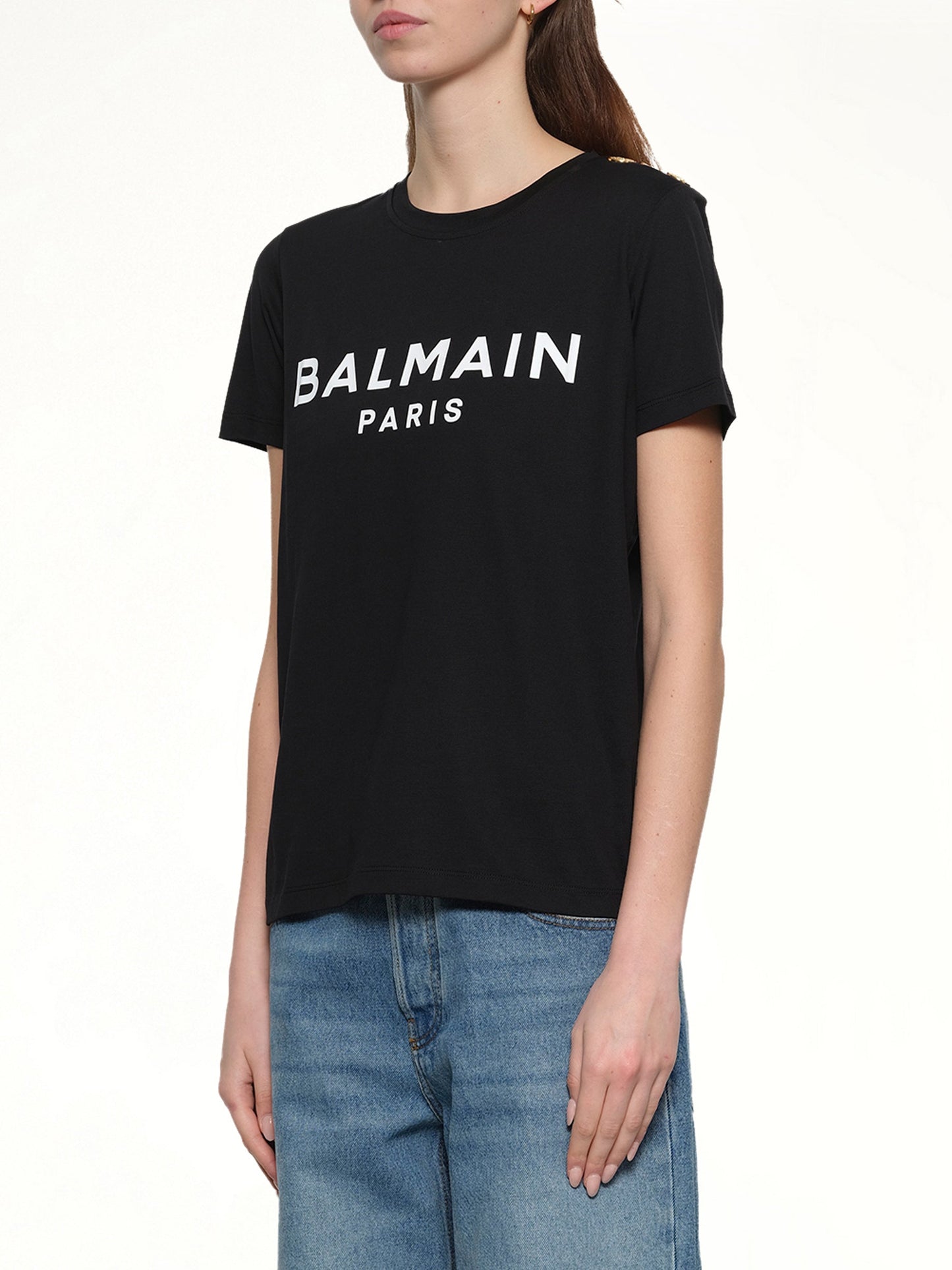 BALMAIN 3 Button Logo Print T-Shirt (Black)