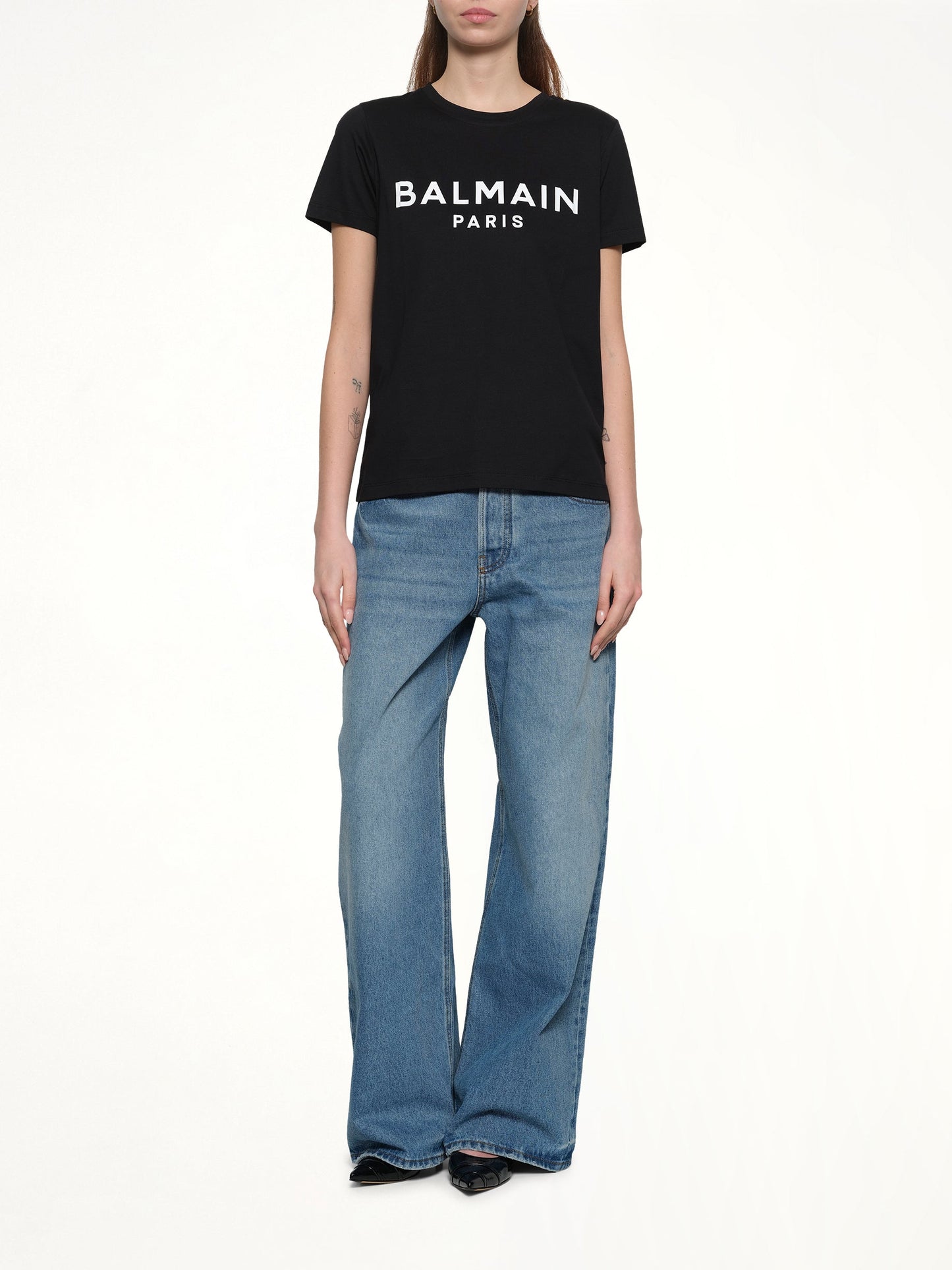 BALMAIN 3 Button Logo Print T-Shirt (Black)
