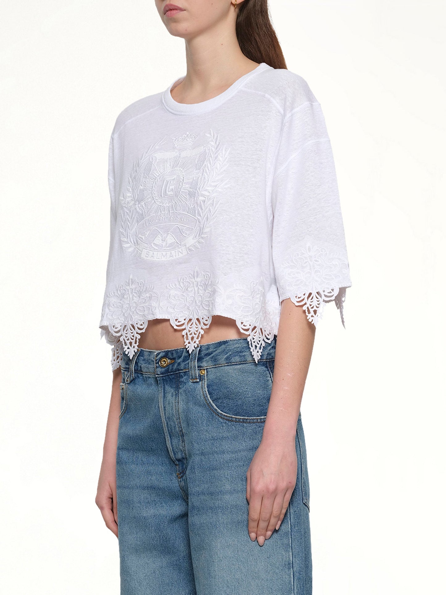 BALMAIN Balmain Emblem Baseball T-Shirt (White)