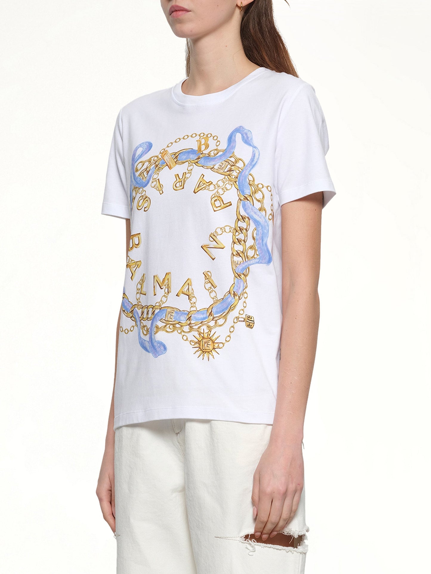 BALMAIN Balmain Paris Chain T-Shirt (White/Blue/Gold)