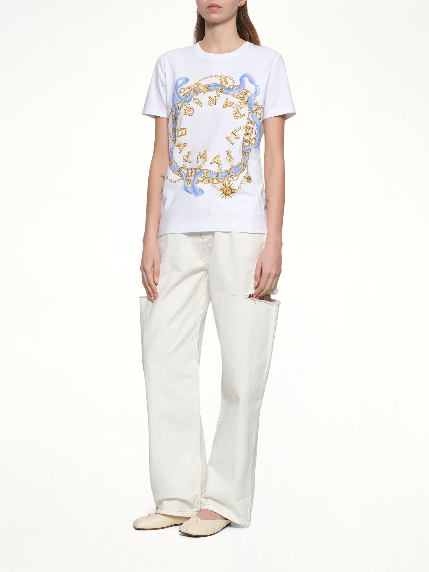 BALMAIN Balmain Paris Chain T-Shirt (White/Blue/Gold)