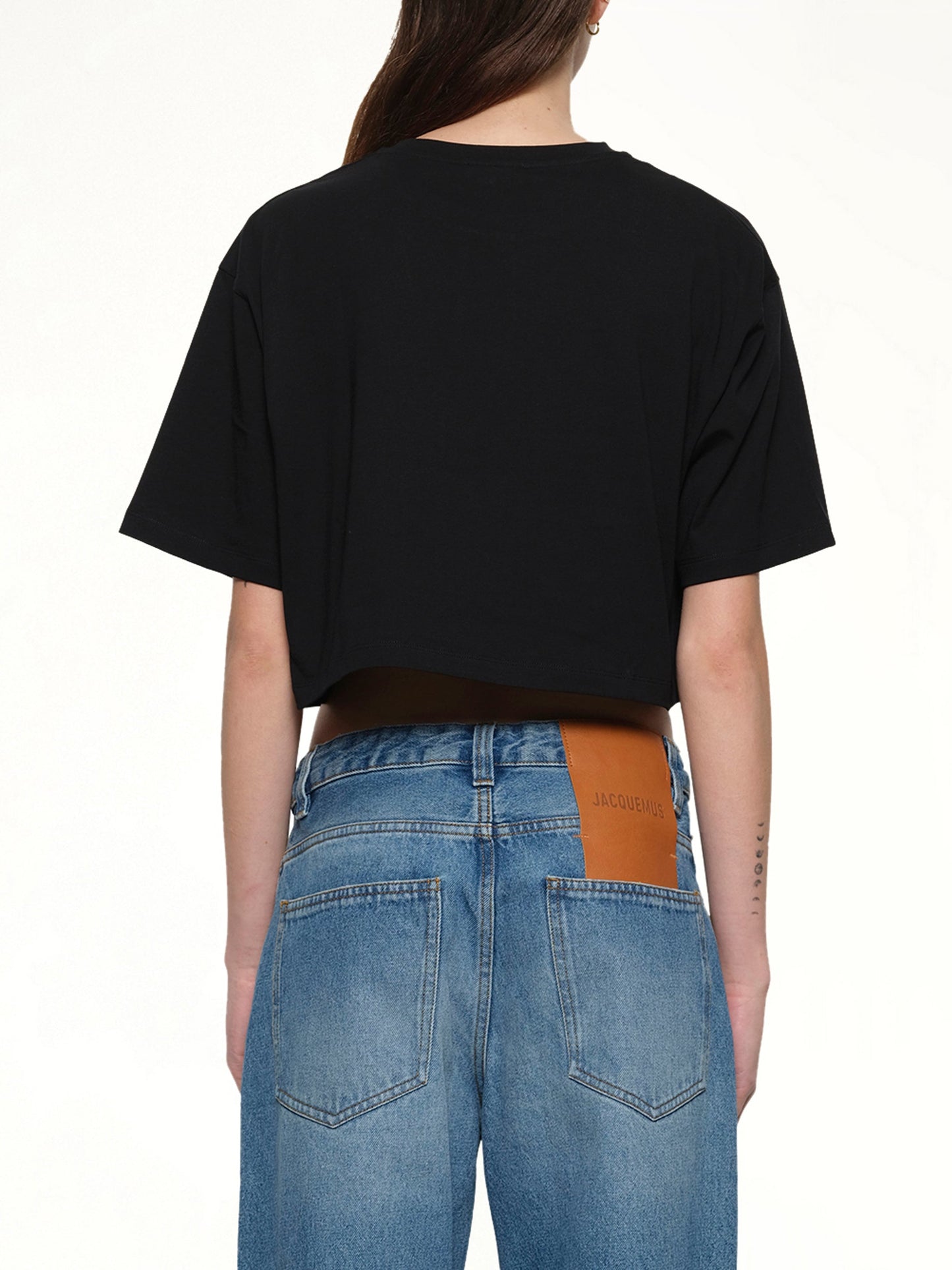 BALMAIN Cropped Print Logo Eco T-Shirt (Black)