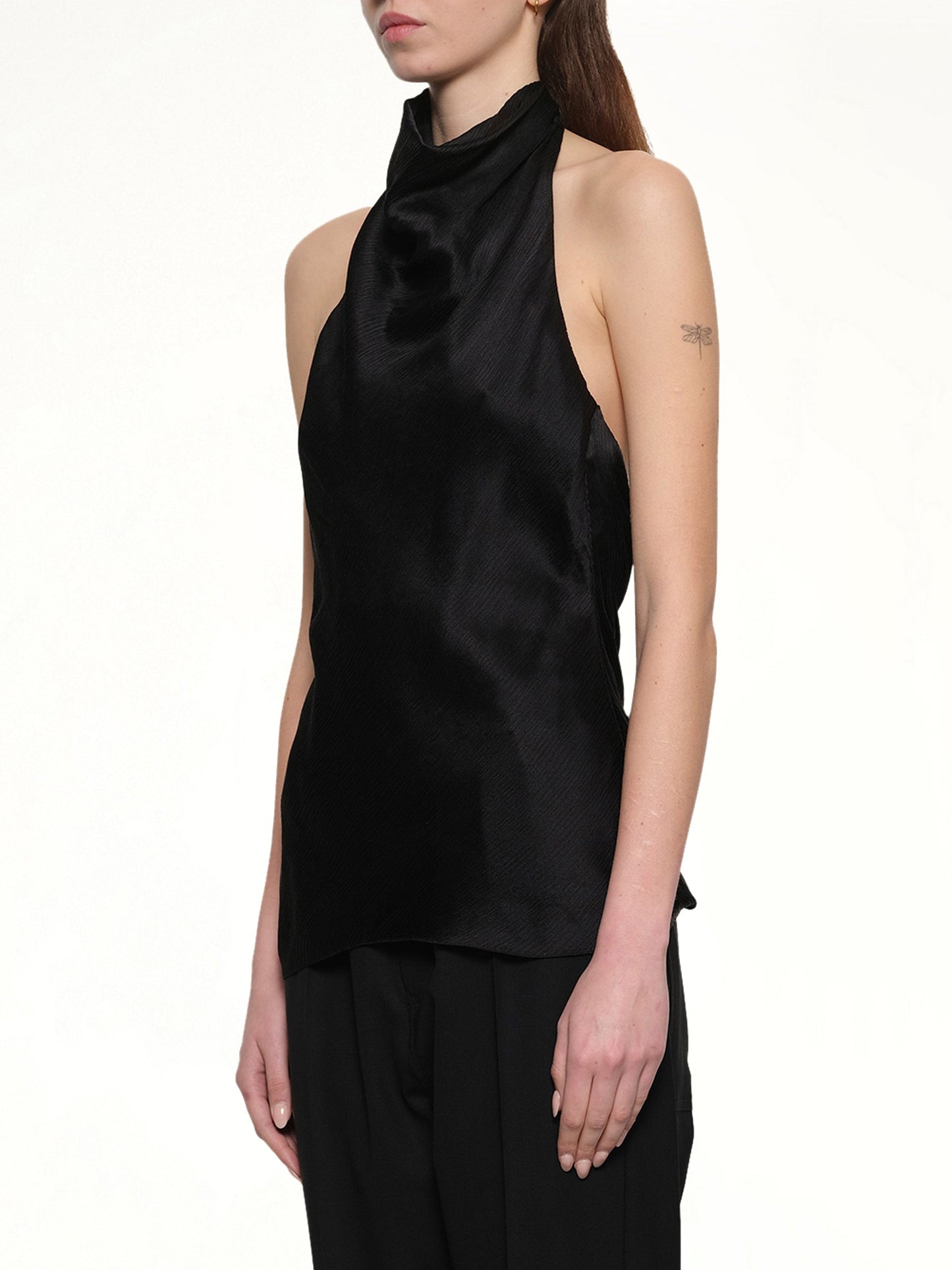 BALMAIN Halterneck Crepe Satin Top (Black)