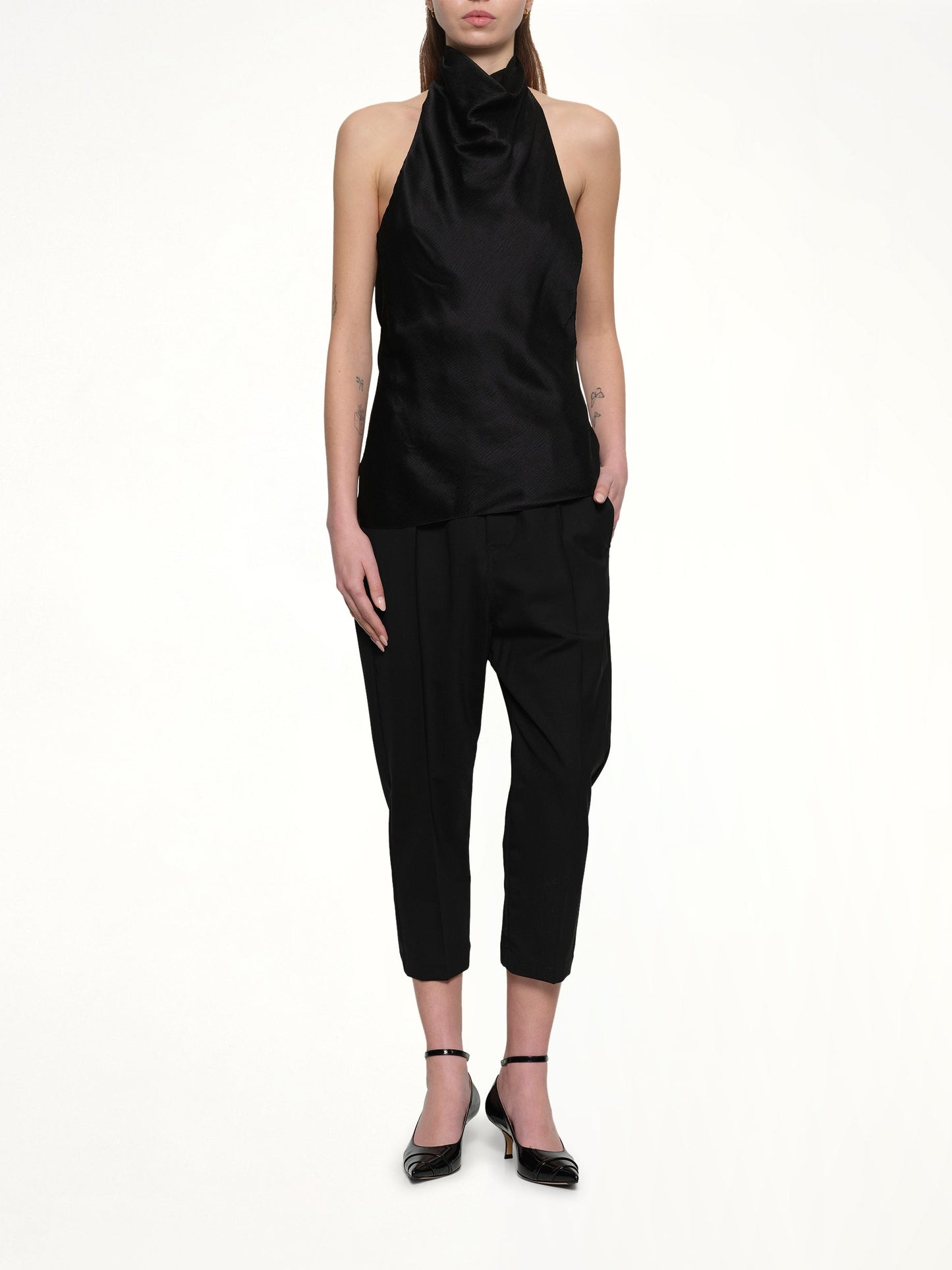 BALMAIN Halterneck Crepe Satin Top (Black)