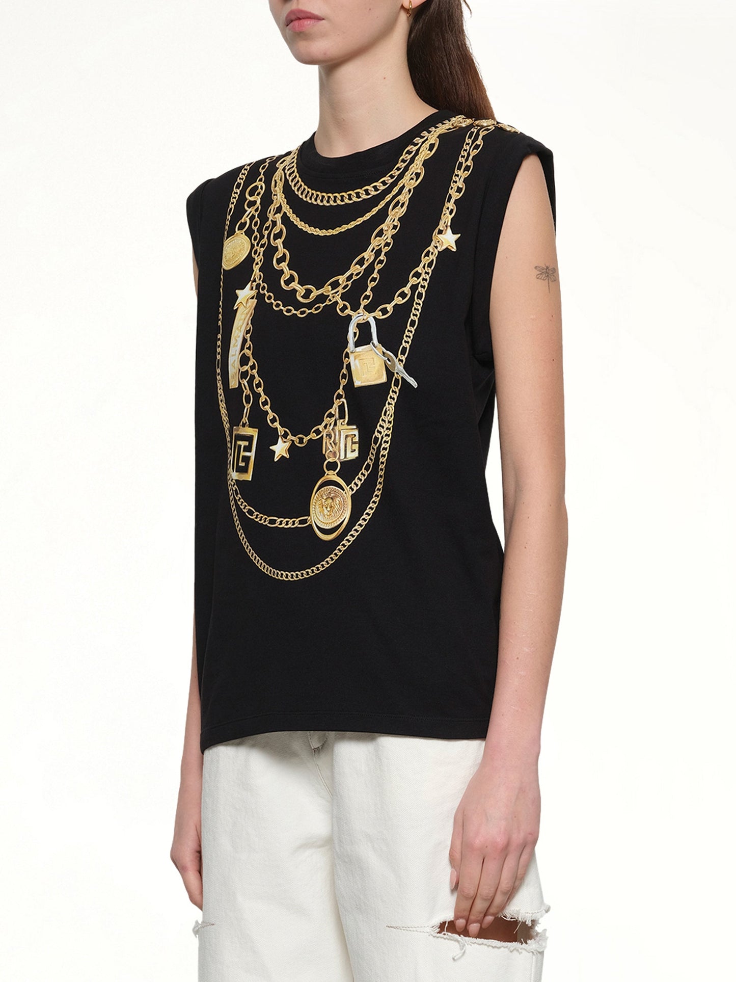 BALMAIN Trompe L'Oeil Necklace Print Tank Top (Black/Gold)