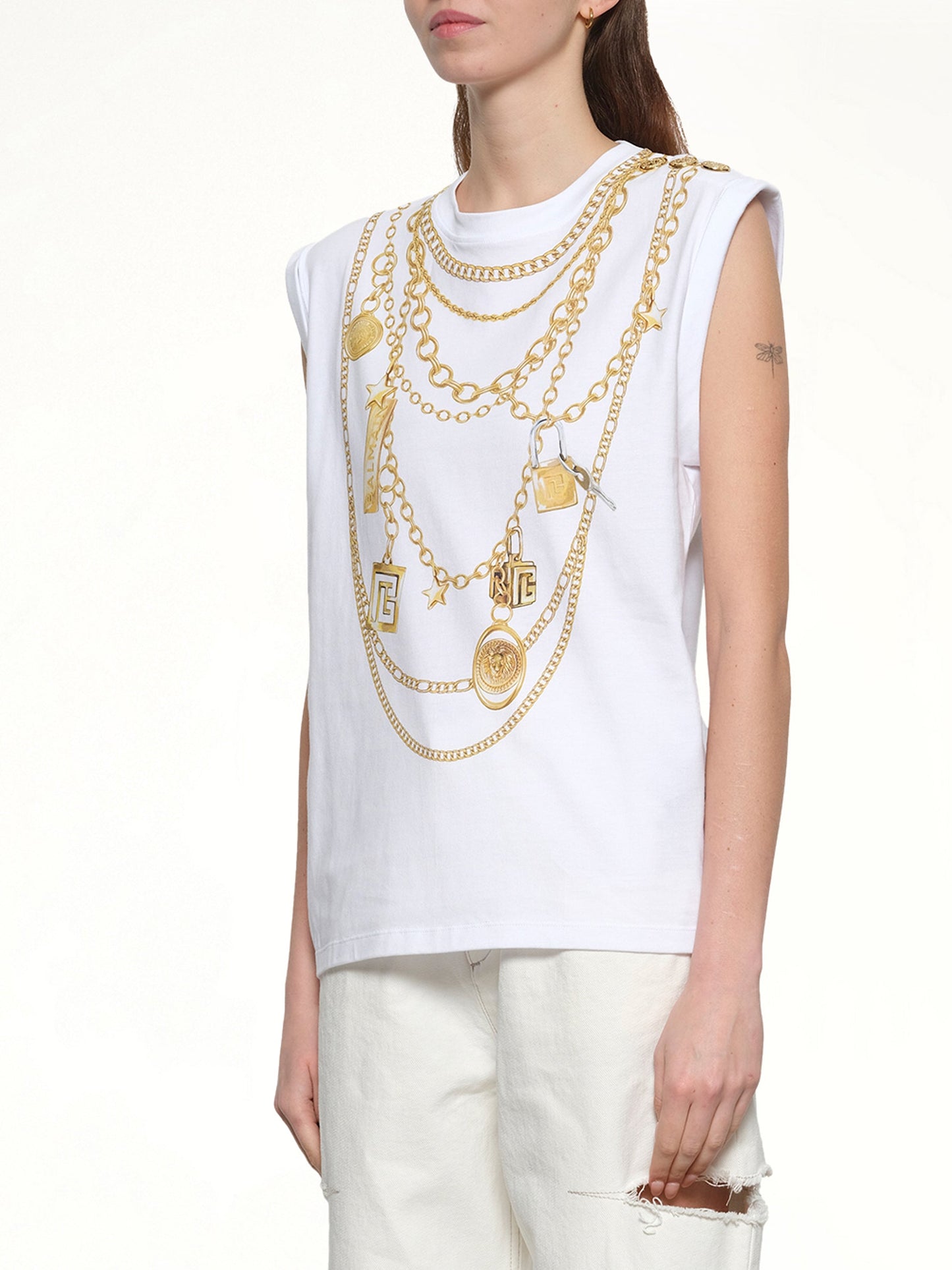 BALMAIN Trompe L'Oeil Necklace Print Tank Top (White)