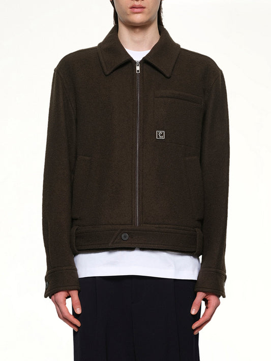 Image of Coats & Jackets. Productname: WOOYOUNGMI Wool Belted Blouson in MUD colour by brand - WOOYOUNGMI