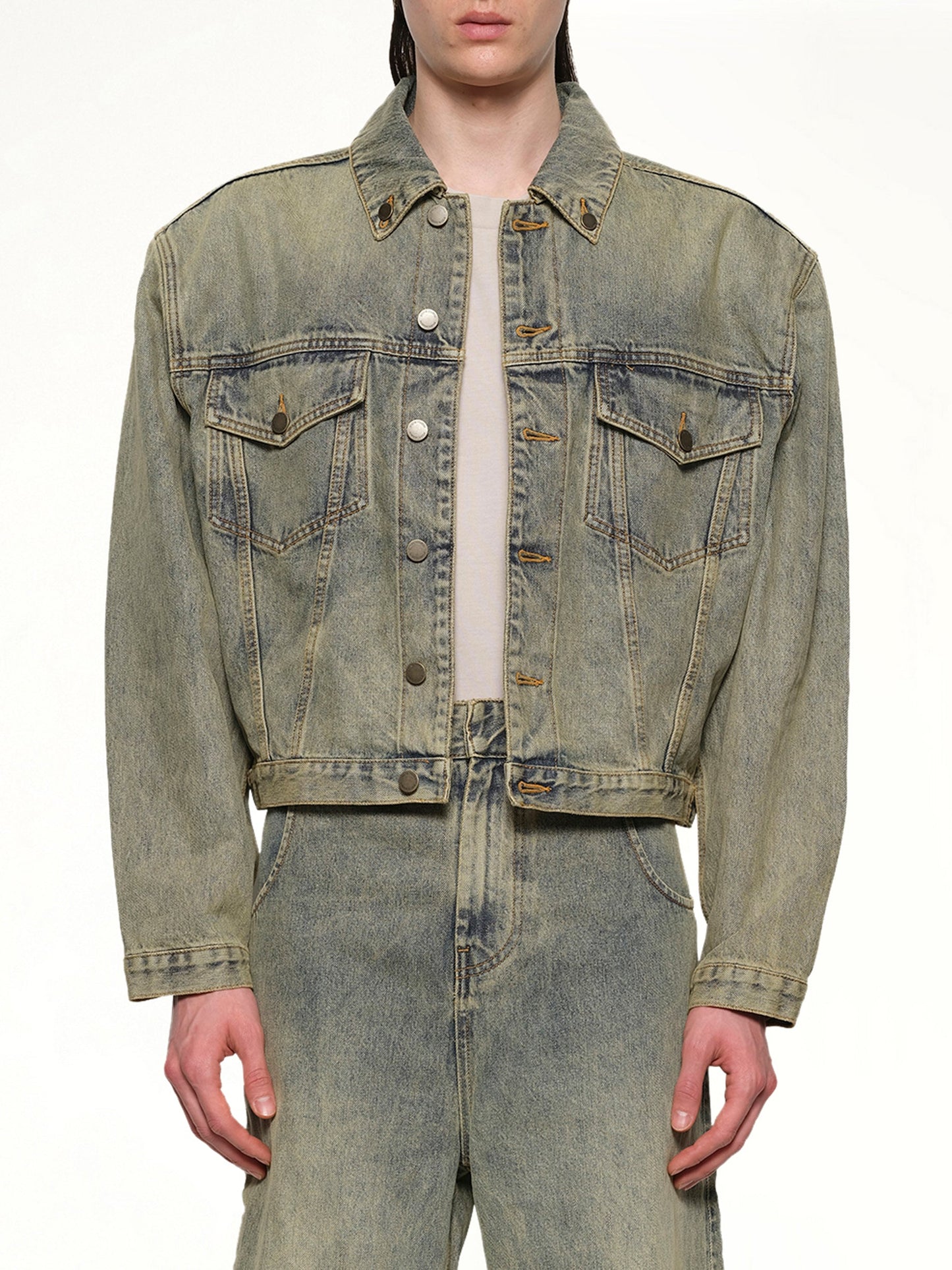 Image of Coats & Jackets. Productname: ENTIRE STUDIOS Shrunken Denim Jacket in SURFACEWAVE colour by brand - ENTIRE STUDIOS