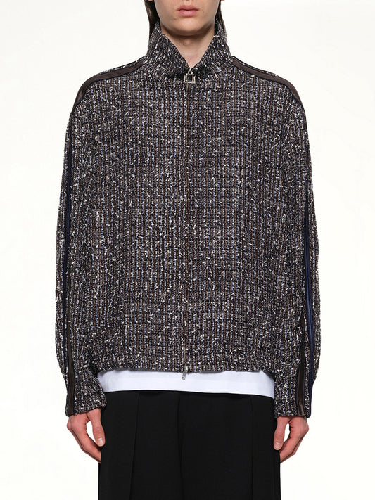 Image of Coats & Jackets. Productname: WOOYOUNGMI Tweed Track Jacket in BLUE colour by brand - WOOYOUNGMI