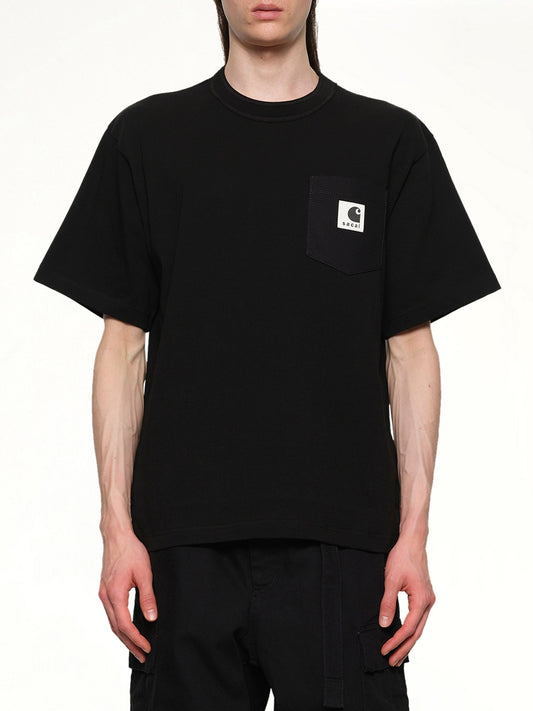 Image of a model wearing Tops. Productname: SACAI Carhartt WIP Cotton Jersey T-Shirt in Black colour by brand - SACAI