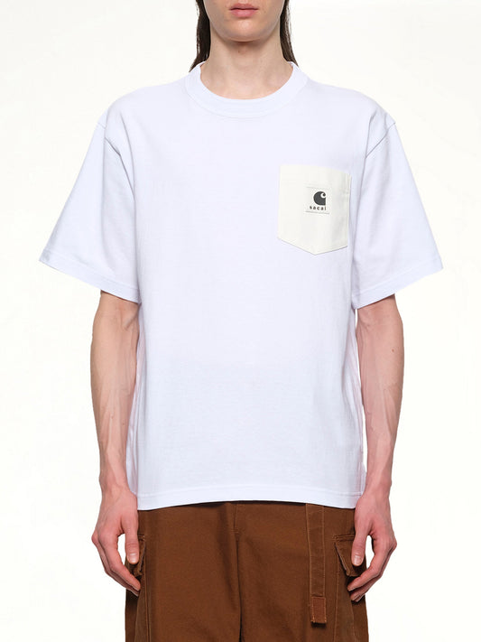 Image of a model wearing Tops. Productname: SACAI Carhartt WIP Cotton Jersey T-Shirt in White colour by brand - SACAI