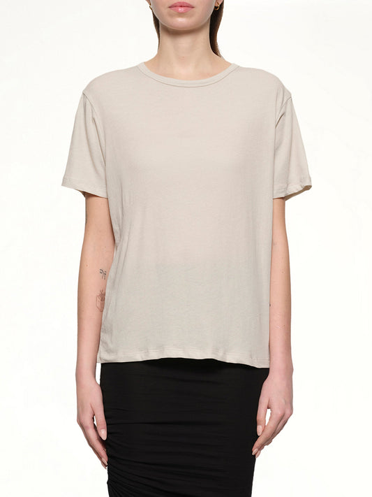 Image of a model wearing Tops. Productname: ENTIRE STUDIOS Mini T-Shirt in OFF WHITE colour by brand - ENTIRE STUDIOS