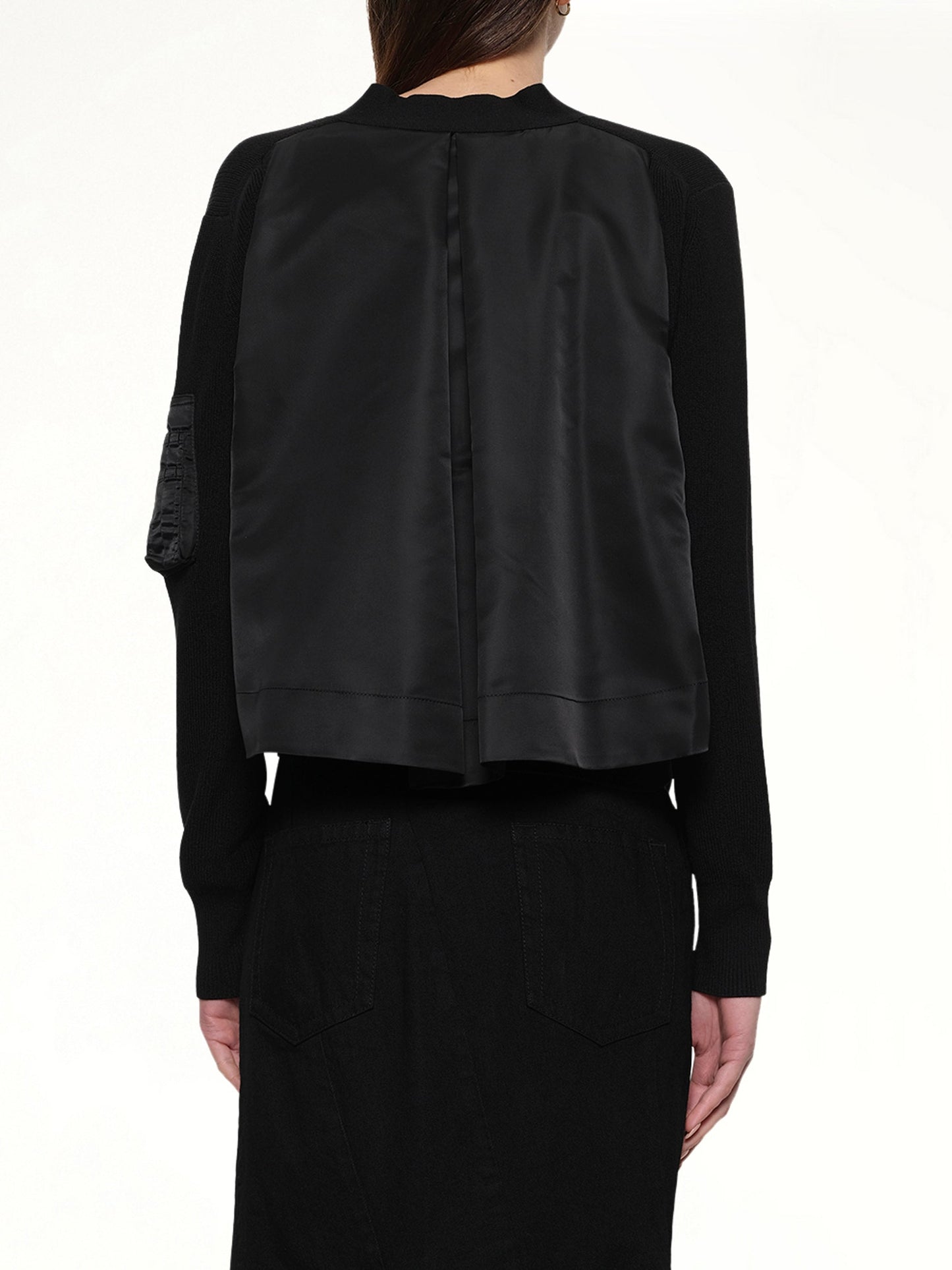 SACAI Nylon Twill x Cotton Knit Cardigan (Black)