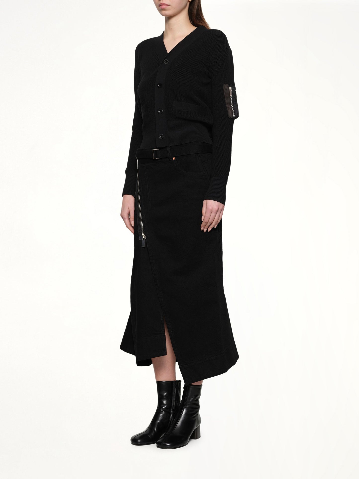 SACAI Side Zip Denim Skirt (Black)