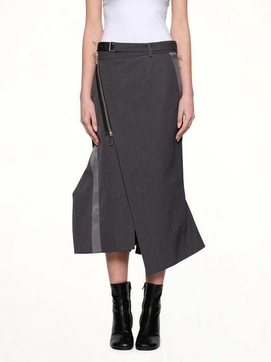 Image of a model wearing Skirts. Productname: SACAI Stripe Doeskin Skirt in Gray colour by brand - SACAI