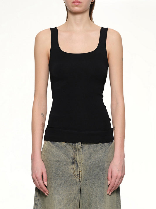 Image of a model wearing Tops. Product name - Squared Neck Top in Black colour by brand - ENTIRE STUDIOS