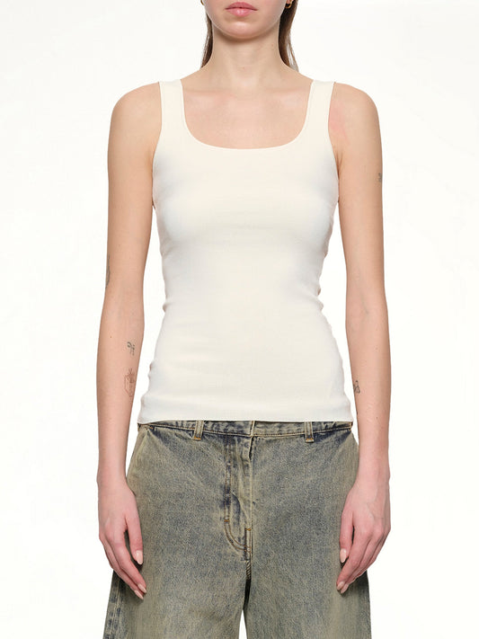 Image of a model wearing Tops. Productname: ENTIRE STUDIOS Squared Neck Top in OFF WHITE colour by brand - ENTIRE STUDIOS