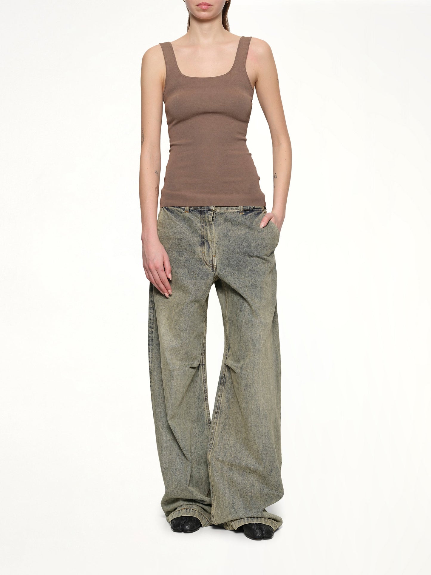 ENTIRE STUDIOS Squared Neck Top (Tan)