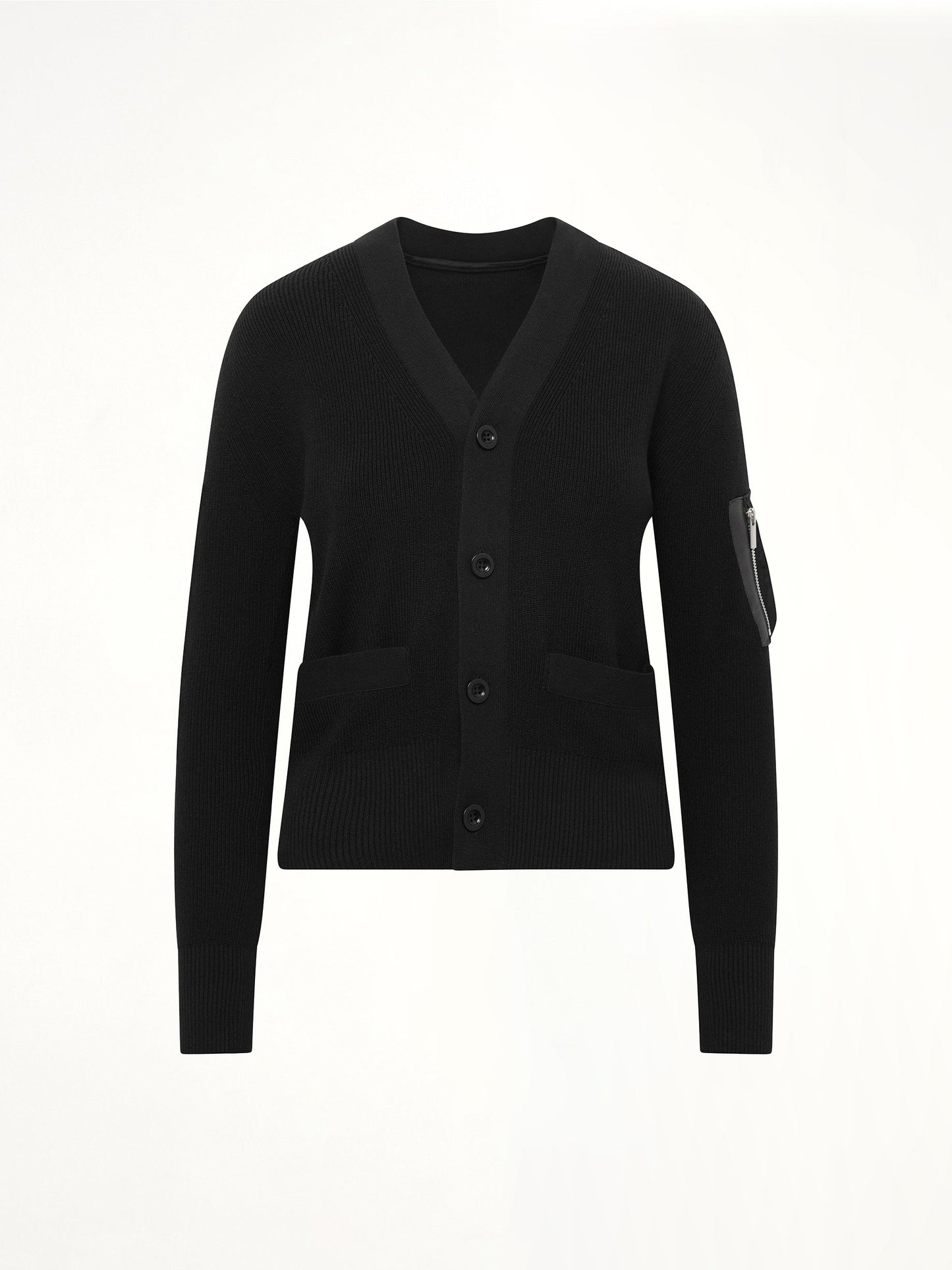 SACAI Nylon Twill x Cotton Knit Cardigan (Black)