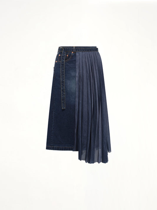 SACAI Half Pleated Denim Skirt (Blue)