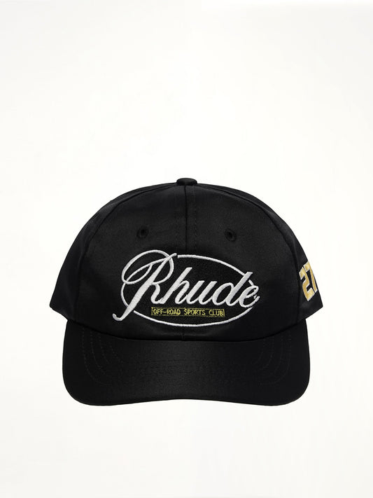 Image of Hats. Productname: RHUDE Rhude Sports Club Curved Brim Hat in BLACK colour by brand - RHUDE