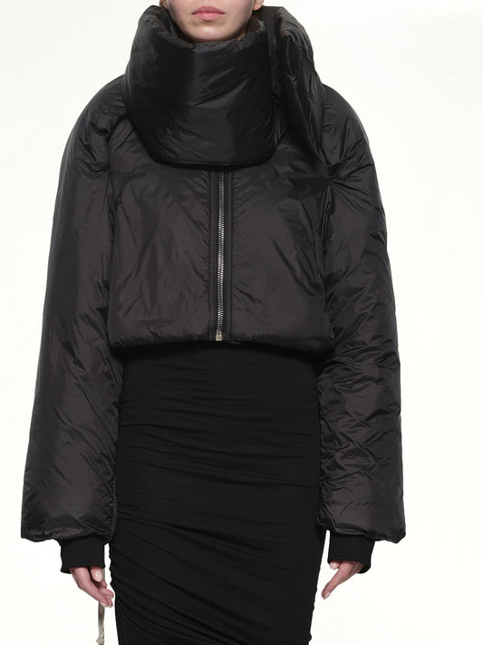 Image of a model wearing Outerwear. Productname: RICK OWENS DRKSHDW Convertible Padded Jacket in Black colour by brand - RICK OWENS DRKSHDW
