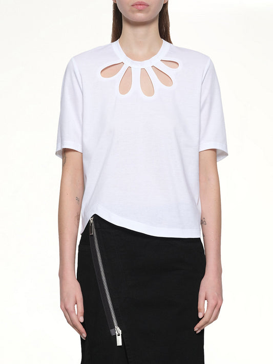 Image of a model wearing Tops. Productname: NOIR KEI NINOMIYA Petal Shirt in White colour by brand - NOIR KEI NINOMIYA