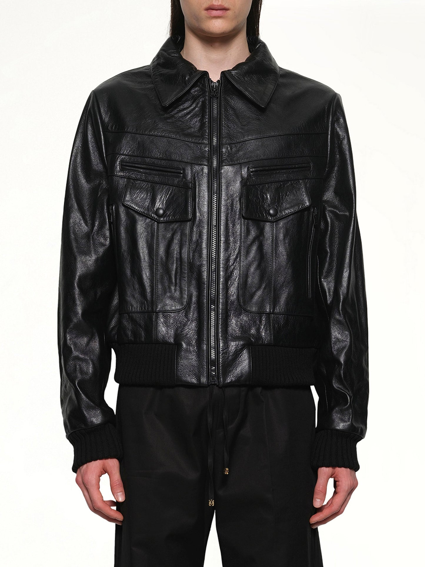 Image of Coats & Jackets. Productname: AMIRI Leather Double Pocket Blouson in BLACK colour by brand - AMIRI
